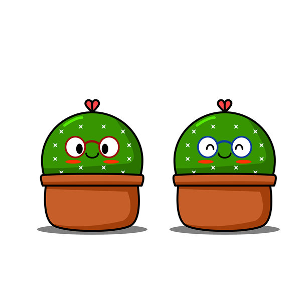 带表情的盆栽仙人掌，非常可爱，矢量插画，用于Logo设计，纯白背景。图片下载