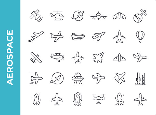 航空航天工业图标集。可编辑的笔触粗细。像素完美的图标。图片下载