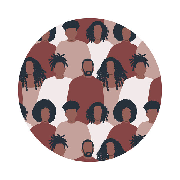 黑色人物圆形图案。横幅。黑人历史月标志。不同男女剪影。人物图标图案。人群。棕色、白色、米色矢量插画。图片下载