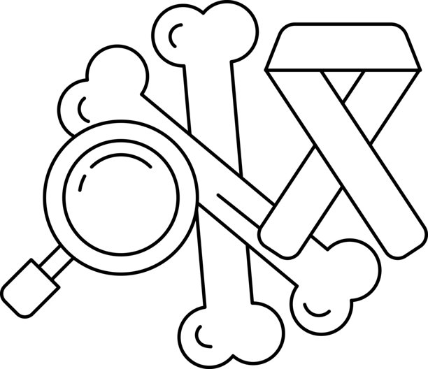 放大镜、骨头和丝带的图片图片下载