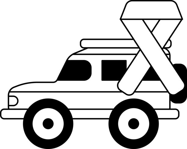 黑白画风的汽车，车顶上系着丝带图片下载