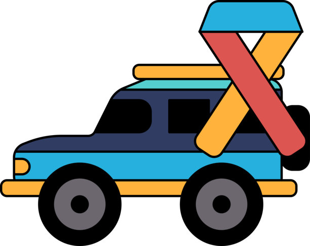 黑白画作：车顶系着丝带的汽车图片下载