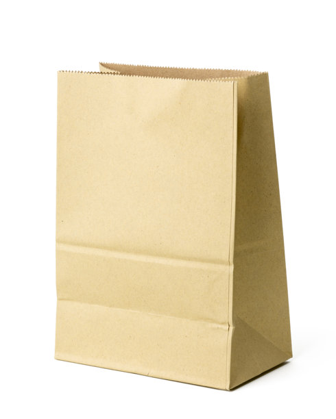 高分辨率相机拍摄的纸质食品包装袋照片，采用焦点堆叠技术拍摄于白色背景上。图片下载