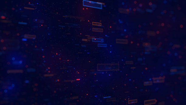 4K数字赛博空间，带有粒子和数字数据网络连接。高速连接和数据分析技术数字抽象背景概念。可无缝循环的素材照片图片下载