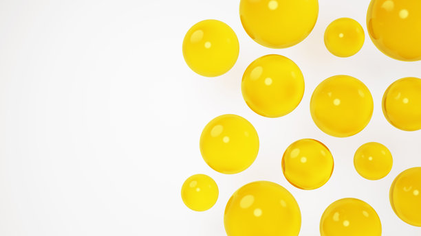 3D插画。白色背景上的多个黄色水滴。背景素材。留白。(横版)图片下载