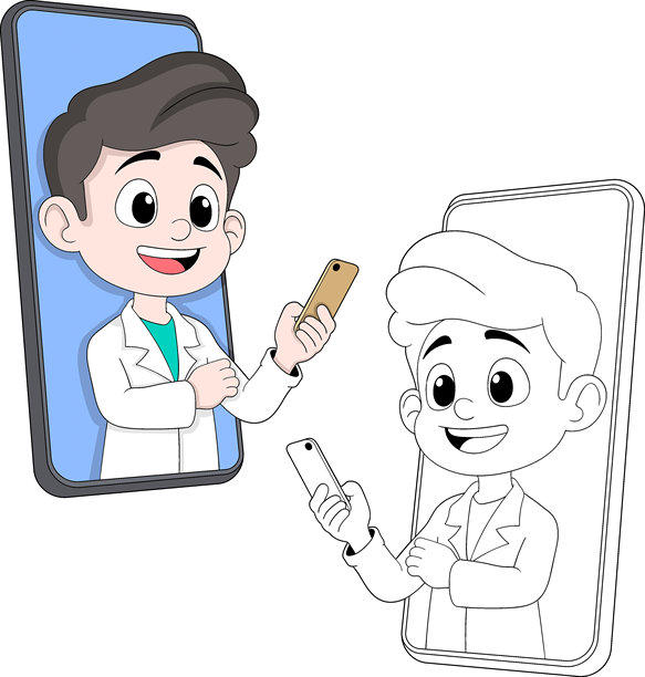 手机屏幕内的医生提供在线医疗服务，卡通矢量图 illustration图片下载