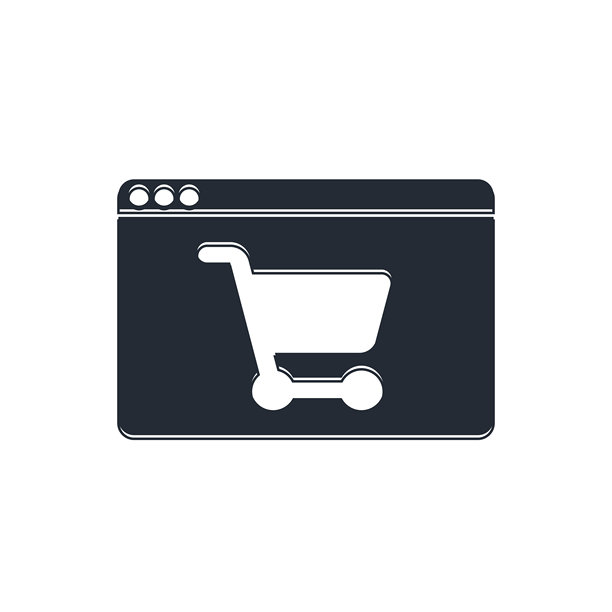 黑色在线购物屏幕图标，孤立在白色背景上。概念：电子商务、电子业务、在线业务营销。矢量图图片下载