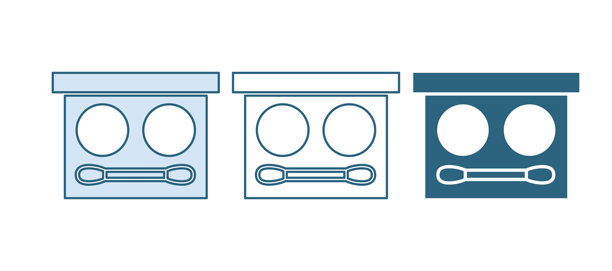 蓝色彩妆眼影盘配刷子图标，白色背景上孤立。矢量图图片下载