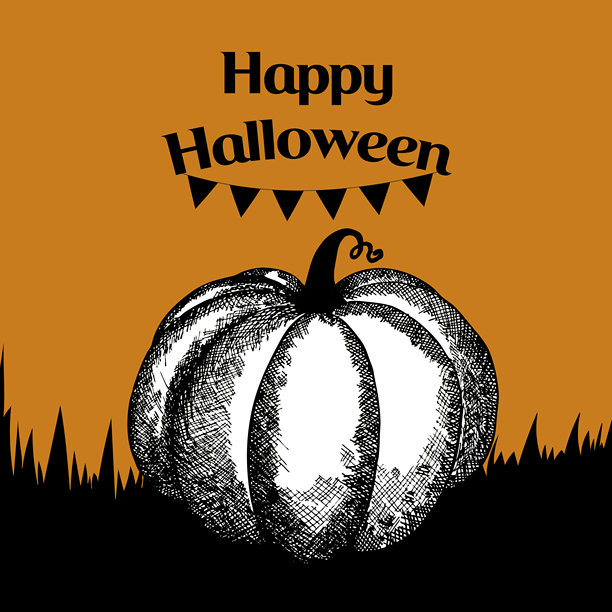 万圣节快乐。文字设计矢量图。南瓜怪物在深色背景上。不给糖就捣蛋。万圣节庆典插画，用于装饰、印刷品、横幅。矢量秋季节日横幅图片下载