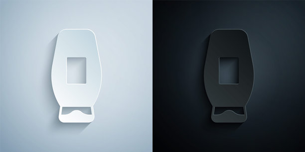 纸质剪纸风格洗发水瓶子图标，孤立在灰色和黑色背景上。纸艺风格。矢量图。图片下载