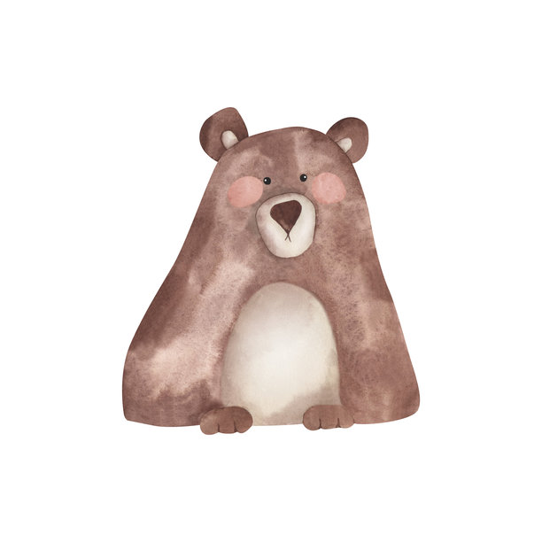 棕色气球。手绘水彩插画，描绘了一只（半露面的）可爱的棕色熊。适用于派对设计、婴儿洗礼、生日和育儿室。图片下载