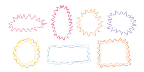 手绘异想天开可爱的相框集，用于笔记、照片和装饰。矢量异想天开的柔和锯齿形相框。图片下载