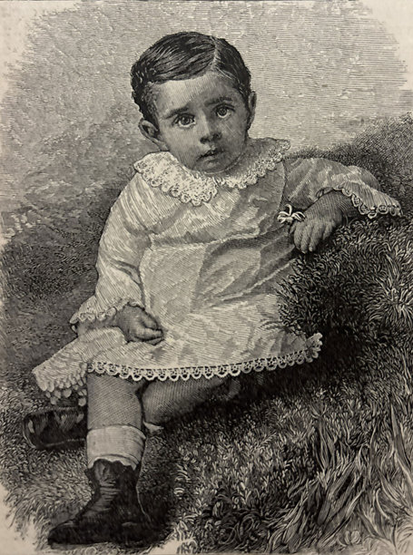 复古插画 - 小男孩穿着蕾丝裙的肖像图片下载