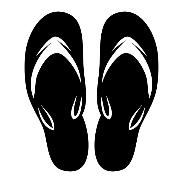 黑白矢量插画，夏季沙滩人字拖图标，简约设计，适用于旅行和度假主题图片下载