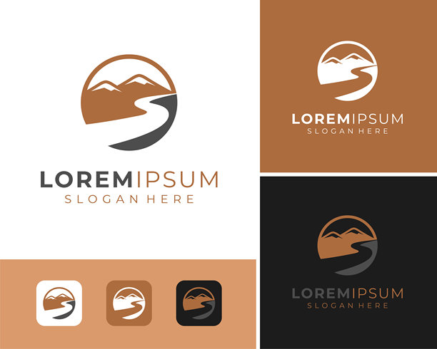 公路小径驾车旅行山区乡村圆形矢量设计插画图片下载