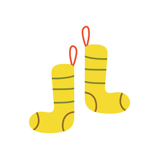 圣诞树旁悬挂的节日手工袜，色彩缤纷奇幻的节日插画。图片下载