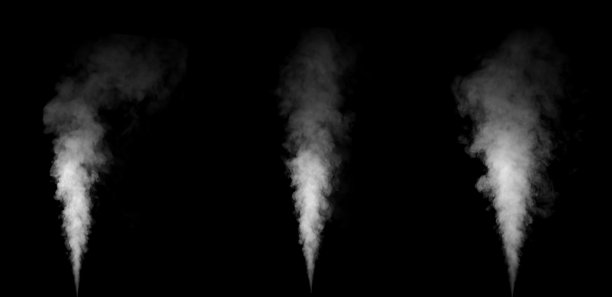 白色烟雾或蒸汽在黑色背景上升起，非常适合设计、蒸汽效果或抽象概念。最适合广告、照片合成和视觉效果项目。图片下载