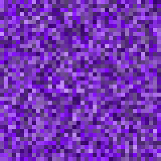 各种深浅紫色和淡紫色小方块的密集网格无缝图案。像素化或数字纹理。图片下载