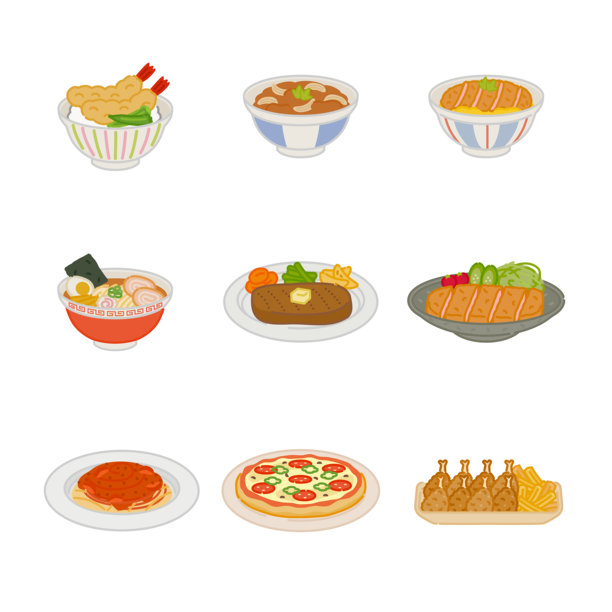 日式食物插画 西式食物图标集 餐饮菜单素材图片下载