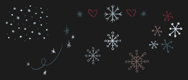 粉笔装饰的飘落雪花系列。蜡笔纹理的冬季雪景涂鸦集。天真可爱的儿童风格。手绘异想天开的季节性元素，边框。矢量节日插画，孤立的。图片下载