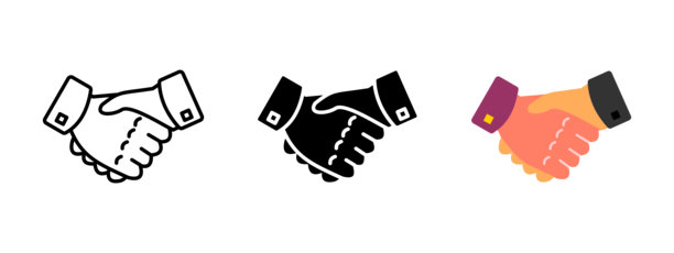 握手图标。两只穿着正式袖口的が表示同意的握手矢量插画。商业交易与合作象征。合作与专业关系标志。合同协议象形图。图片下载