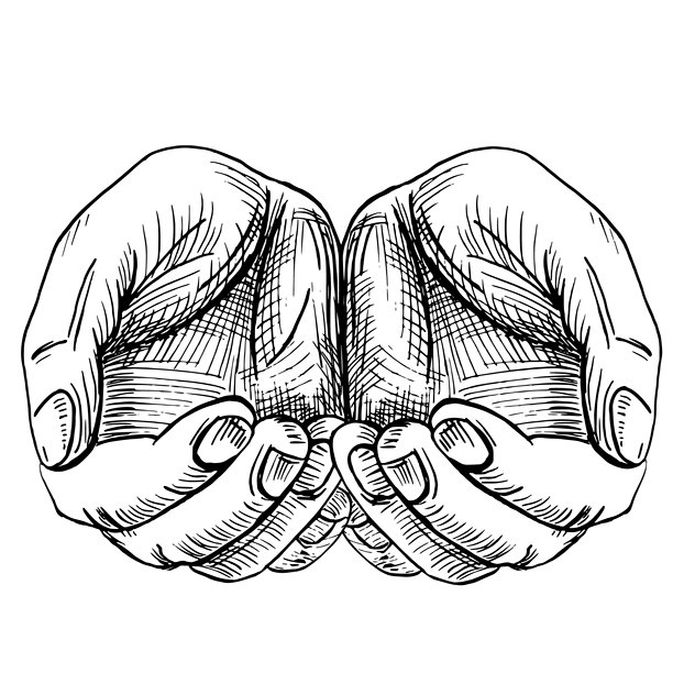 紧握的双手。写实风格的矢量插画，适用于食品设计、室内设计、包装、海报、明信片和菜单。图片下载