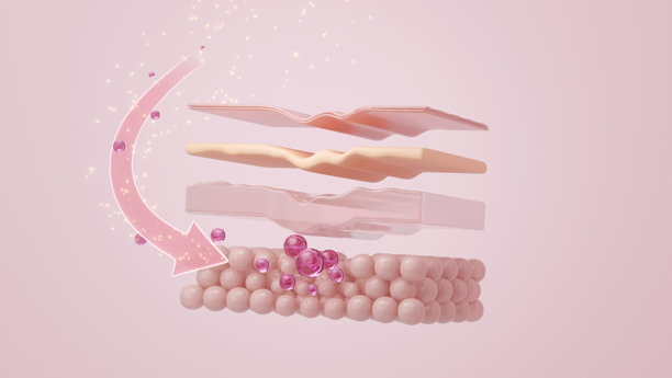 PDRN鲑鱼DNA分子在皮肤层中的吸收，三维插画图片下载