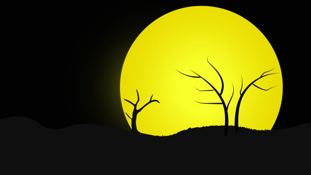 山间月夜景色，枯枝倒影背景插画矢量图图片下载