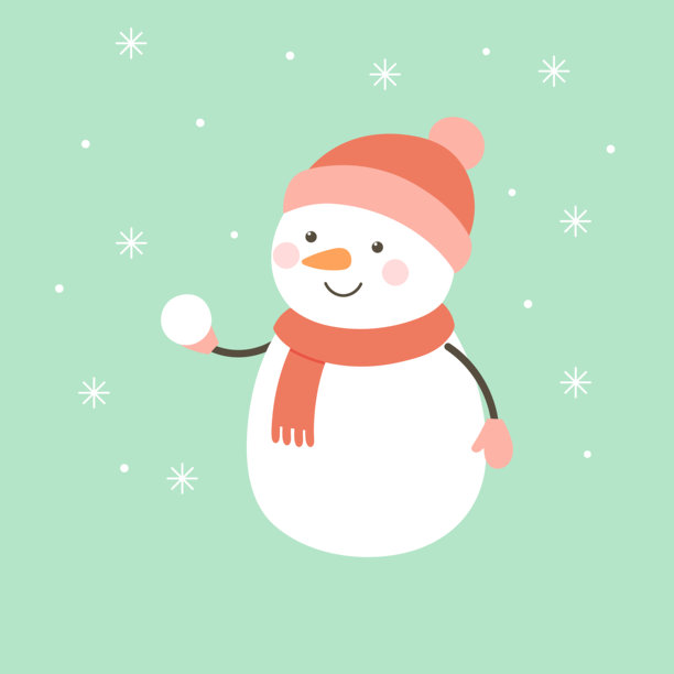 顽皮的雪人拿着雪球。可爱的冬季节日插画图片下载