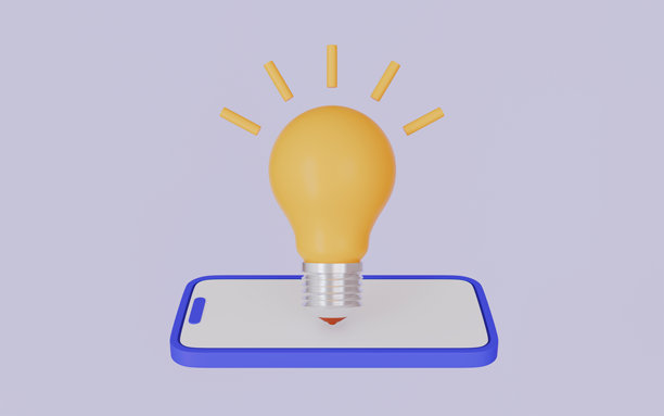 带有灯泡的智能手机，创业公司创意概念3D插画图片下载