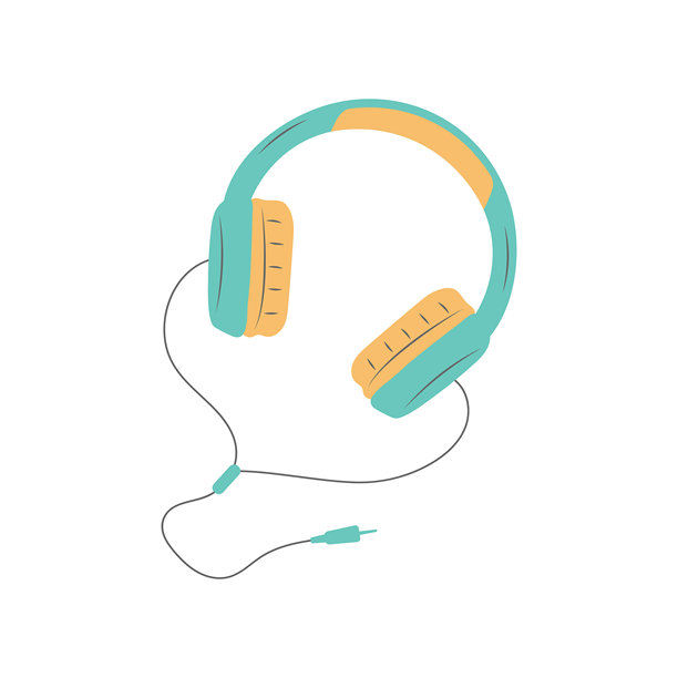 带线的耳机。扁平化彩色插画图片下载