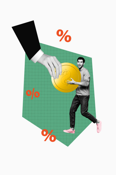 3D照片拼贴模板，潮流艺术作品，年轻男子手持巨额硬币、钞票、货币，象征经济、贸易和金融。图片下载