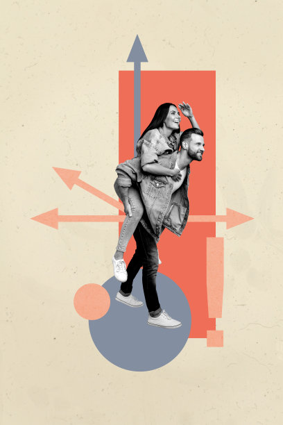 快乐商界男女垂直照片拼贴艺术图像，展示发展、统计数据、目标成就和机遇。图片下载