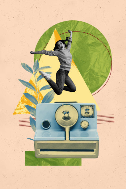 快乐女孩和男孩的横幅艺术创意趋势拼贴，照片区，照片相机拍摄，复古设备，狗仔队，相框捕捉图片下载