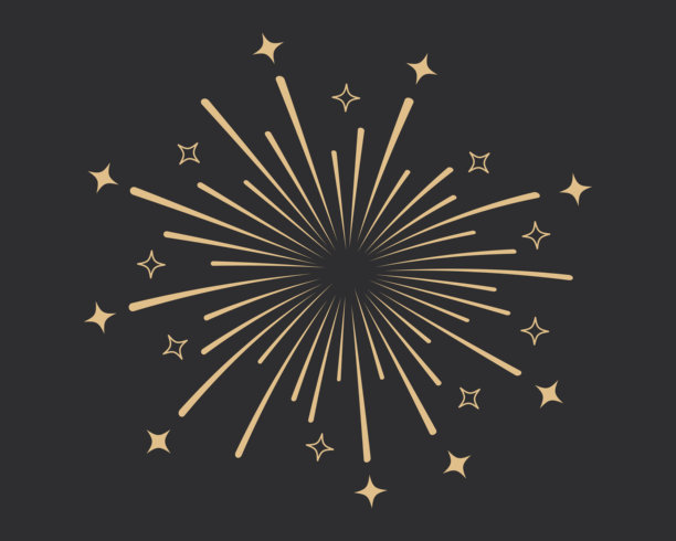深色背景上金色的烟花绽放。优雅的发光星形爆炸，象征着庆祝、喜悦和节日灯光。是节日、派对、新年装饰设计的完美抽象插画。图片下载