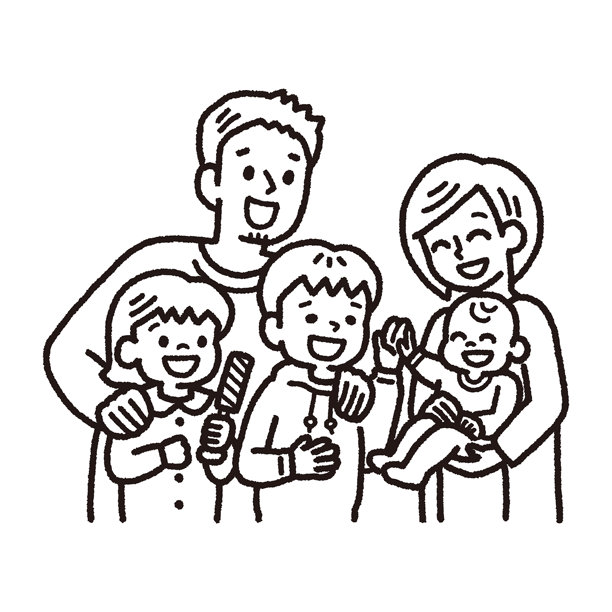 快乐的家庭亲子时光，幸福的父母和孩子，单色插画图片下载
