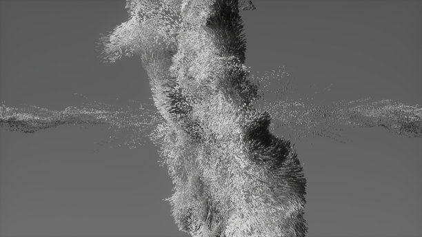 爆炸粒子垂直柱状图，烟雾缭绕，适用于高冲击科幻、未来主义和设计项目，3D渲染插画。图片下载