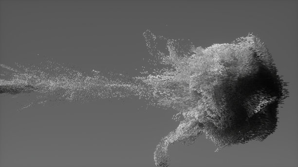 科幻艺术和未来背景的动态运动、烟雾纹理浓密的爆炸粒子云。3D渲染插画图片下载