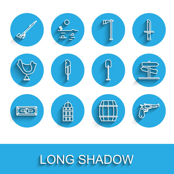 成堆纸币、炸药引爆、美洲原住民烟斗、木桶、左轮手枪、羽毛笔、道路交通标志和铲子图标矢量素材图片下载