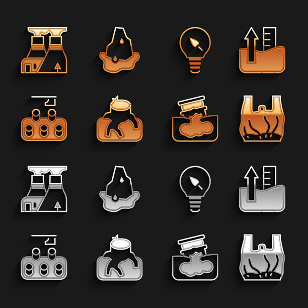 森林砍伐，水位上升，拒绝塑料袋海报，石油泄漏等图标矢量素材图片下载