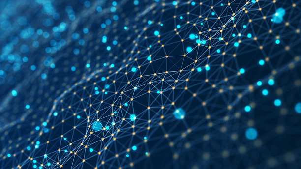 4K数字赛博空间，带有粒子和数字数据网络连接。高速连接和数据分析技术数字抽象背景概念。无缝循环4K图库照片图片下载