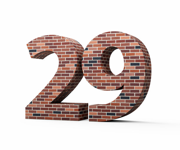 彩色砖块砌成的数字29，3D插画图片下载