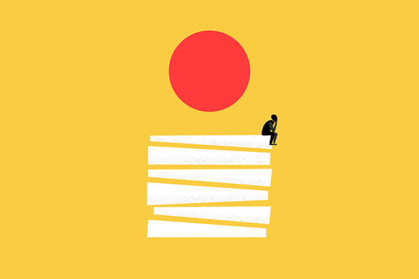 商务和金融危机矢量概念，一名商人坐着思考。市场崩溃、衰退、风险、破产和损失的象征。Eps10插画图片下载