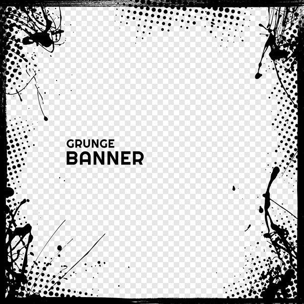 矢量插画。污垢叠加边框。手绘抽象边框集。带有半色调圆点纹理和油漆飞溅的墨水笔触边缘。复古叠加。网页横幅设计图片下载