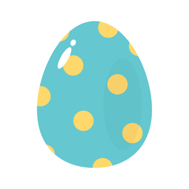 可爱矢量风格的蓝色复活节彩蛋，上面有黄色圆点插画图片下载