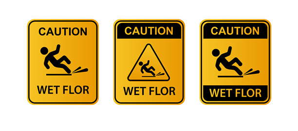湿滑地面警示牌。危险湿滑表面标志。小心橙色警示牌。矢量图图片下载