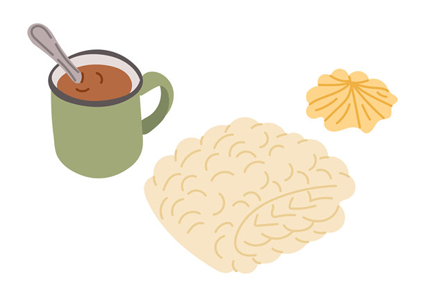 手绘矢量插画，描绘了一个舒适的场景，有热饮、针织毯和饼干图片下载