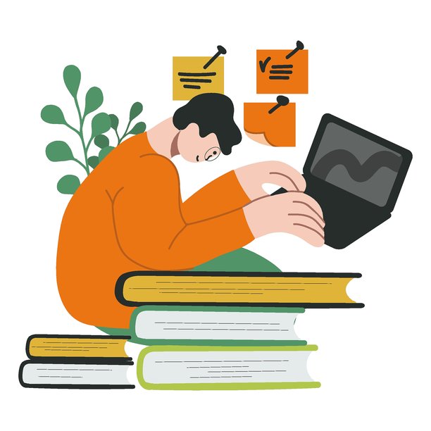 教育概念，男生，男性角色，男人，用电脑学习，笔记本电脑，准备考试，学校准备。矢量手绘插画。图片下载