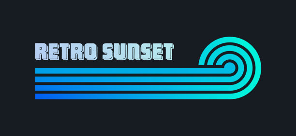 复古彩色日落。80年代和90年代风格的各种渐变条纹日出徽章。太阳和海洋景观，夏日氛围，冲浪。用于印刷品、徽标或T恤的设计元素。矢量插画图片下载