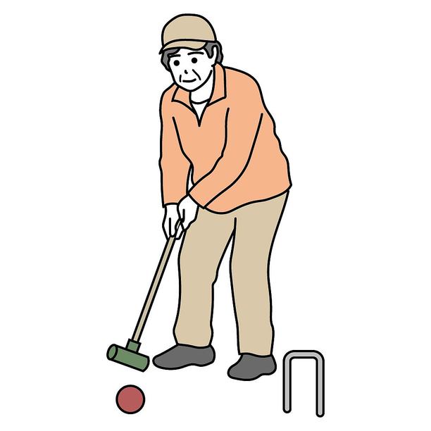 一位年长女性享受地掷球的插画图片下载